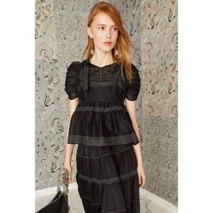 Ulla Johnson Evie Black Top Blouse Silk Blend Tie Strap Noir Black 4 Small NEW